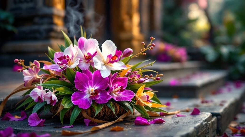 temple offerings with orchids