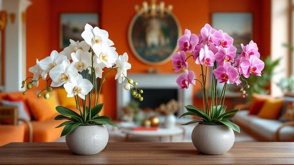 warm toned pink orchids harmonize