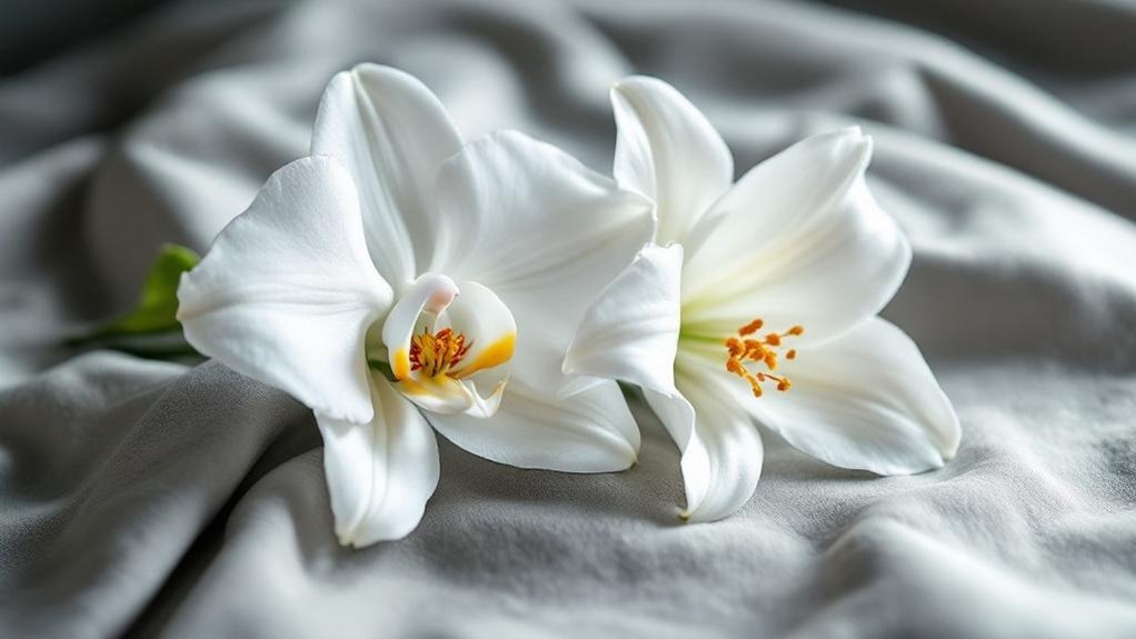 white lilies enduring orchids